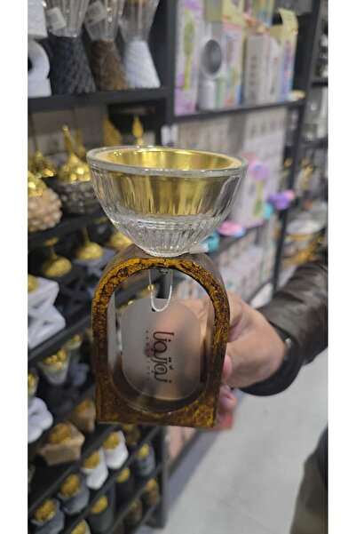 Generic Luxury Glass Bakhoor Burner | Wooden Stand with Golden Bowl Oud Burne...
