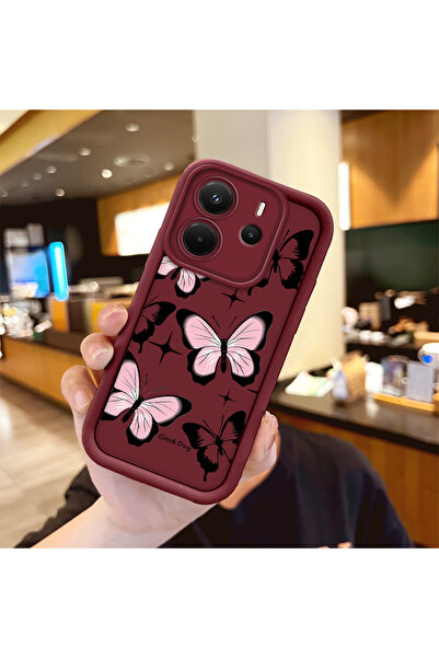 Hontinga Shockproof Simple Maroon Silicone Phone Case Butterfly Compatible wi...