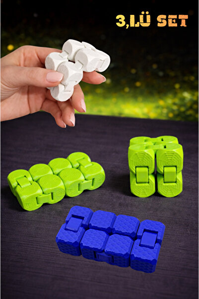 Lovalio 3'lü set yeşil mavi beyaz Stres Küpü Fidget Oyuncak Renk ve Desen Seç...