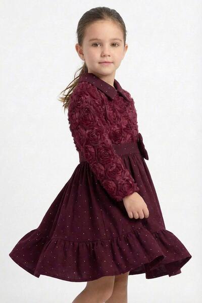 Perendi Κοριτσίστικο φόρεμα για ειδικές περιστάσεις με γιακά, υφή τριαντάφυλλ...