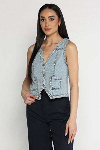 azragül giyim Kadın Cepli Jean Kot Yelek