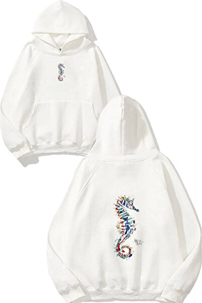 urbvn سويت شيرت أبيض كبير الحجم بطبعة تصميم حصان البحر