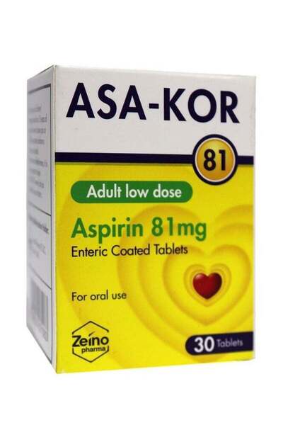 Zeino Pharma أسبرين آسا كور 81 ملغ، 30 قرصًا مغلفًا معويًا