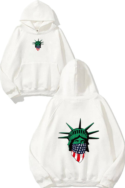 urbvn سويت شيرت أبيض كبير الحجم مطبوع بتصميم ليبرتي أمريكا