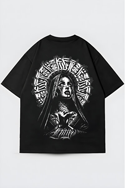 FUWEAR Unisex Dark Streetwear Printed Crew Neck Oversize Black T-Shirt