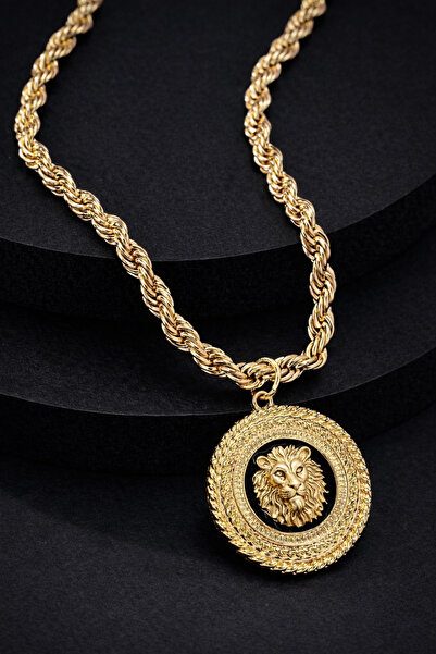 REKS Aslan Figürlü Premium Çelik Kolye Güç Liderlik Asaletin Simgesi Kalın Ör...