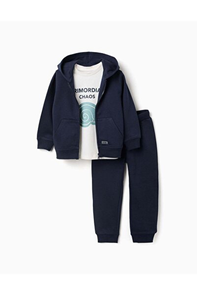 Ziddy Hooded Jacket + T-shirt + Trousers for Boys, Dark Blue/White