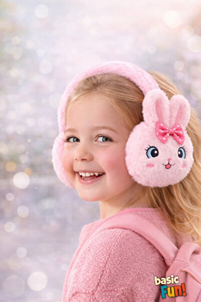 Basic Fun غطاء أذن على شكل أرنب منفوش - غطاء أذن من القطيفة للأطفال، غطاء أذن...