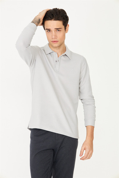 White Stone Gray Polo Neck Sweatshirt