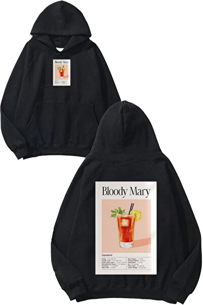 urbvn سويت شيرت بقلنسوة أسود كبير الحجم مطبوع بتصميم بلودي ماري