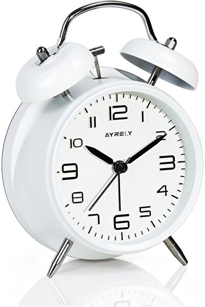 Hobimtek Yüksek Sesli Alarmlı Saat Nostaljik Analog Masa Saati Metal Gövde Ak...