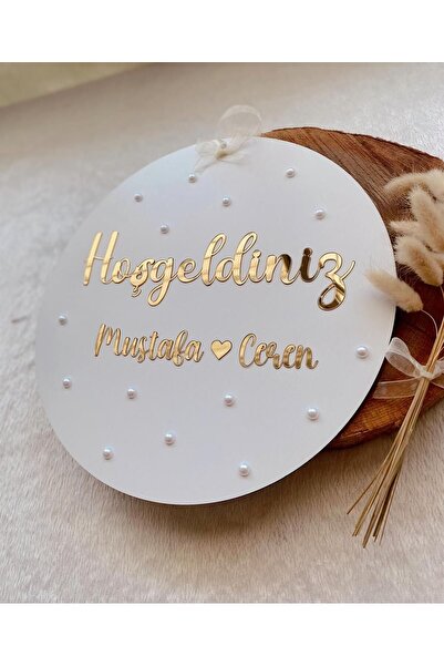 shop Hoşgeldiniz Yazılı Aynalı Pleksi Ahşap Kapı Süsü