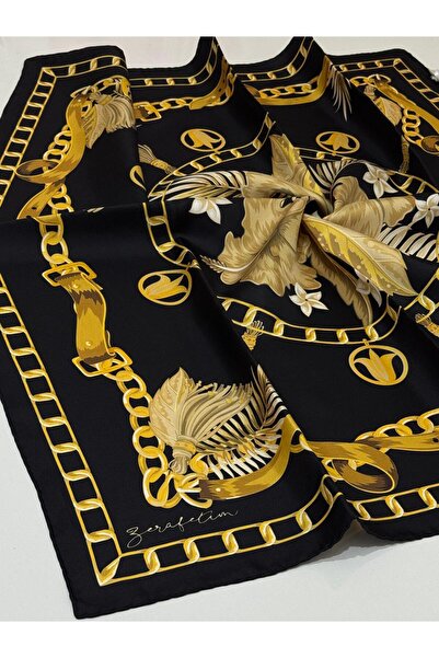 Zerafetim Twill Silk Scarf Black, Gold
