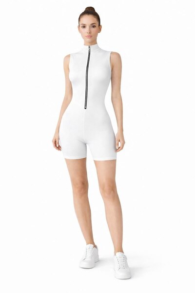 Maison La Femme Women's Sports Swimming Shorts Jumpsuit Swimsuit High Neck Zi...