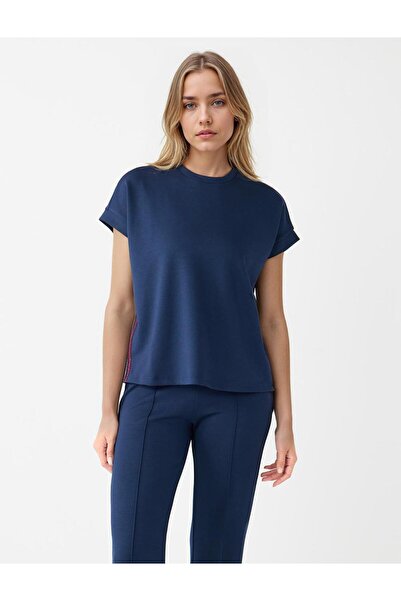 Jimmy Key Tricou tricotat cu mânecă scurtă, guler rotund, albastru marin, cu ...