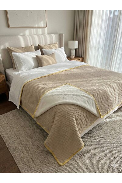 Damlaiso Summer and Winter Pique Bedspread with One Side Pique and One Side W...