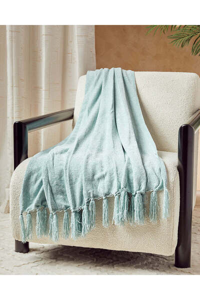 REDTAG قماش الشنيل بلون أزرق مخضر مع شرابة