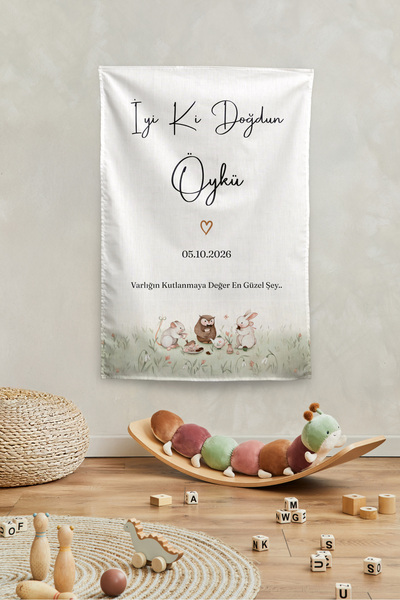 Vagonik Kişiye Özel Safari Temalı Doğum Günü Happy Birthday Duvar Örtüsü Duva...