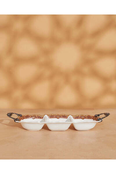 REDTAG Red Floral 3-Section Porcelain Serving Platter with Handles