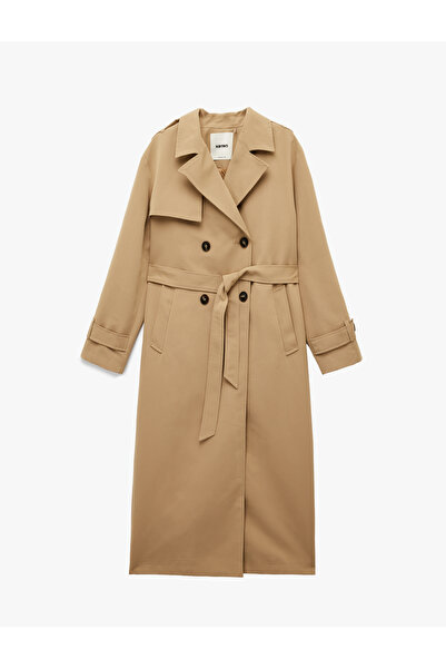 Koton Long Sleeve Buttoned Pocketed Belted Double-Breasted Gabardine Trench Coat
