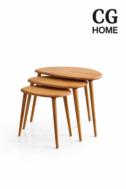 CG HOME Damla Model İskandinav Masif Kayın 3’lü Zigon Sehpa | Doğal Kayın Pan...