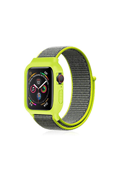 eco port ساعة بحزام من الخيزران بعرض 38 ملم مع حزام فيلكرو - أخضر