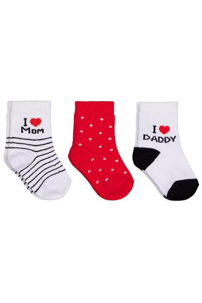 Civil Baby I Mom Dad 3'lü 6-18 Ay Bebek Kız Çorap Set - Standart 12 Ay