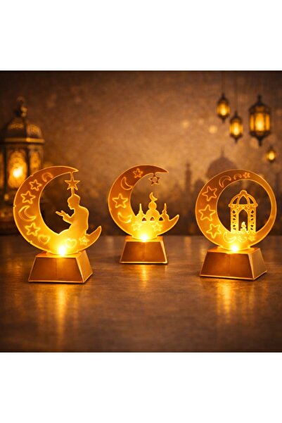 peanelife Ramazan Dekoratif LED Masa Lambası 3’lü Set – Ay Yıldız Motifli Pil...