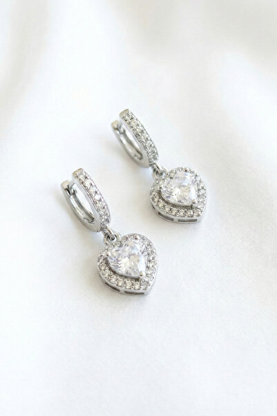 özgül takı ve tasarım Heart Model Zircon Stone Dangle Stainless Steel Silver ...