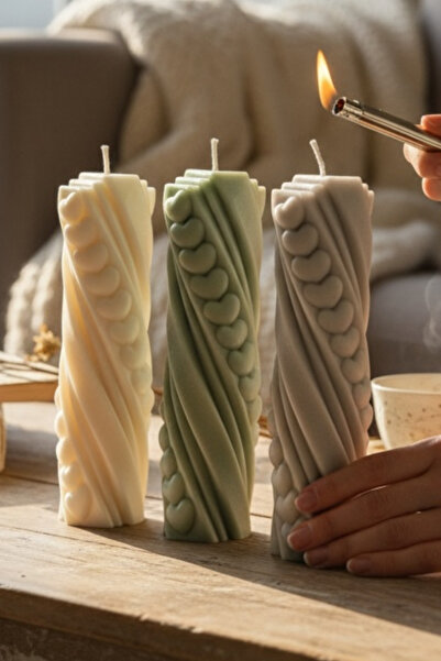 Natura Home Decor Spiral Kalp Desenli Dekoratif Mum