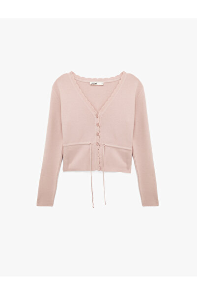 Koton Long Sleeve Tie-Waist Buttoned V-Neck Knitwear Cardigan