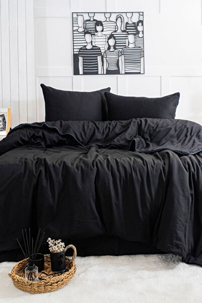 Elart طقم غطاء لحاف ستارك مزدوج 100% قطن ساتان (200x220 سم) أسود