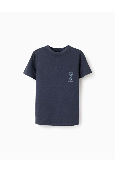 Ziddy تيشيرت قطني للأولاد مطبوع عليه عبارة "موظفو الفندق"، لون أزرق داكن