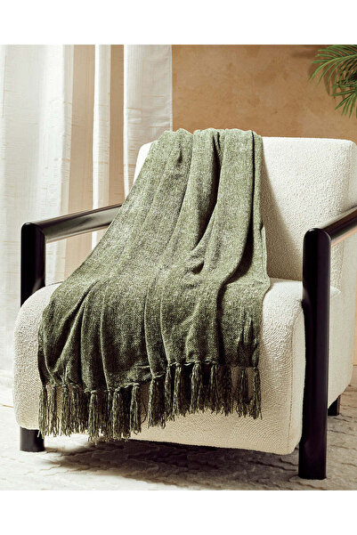 REDTAG Green Chenille Throw With Fringe