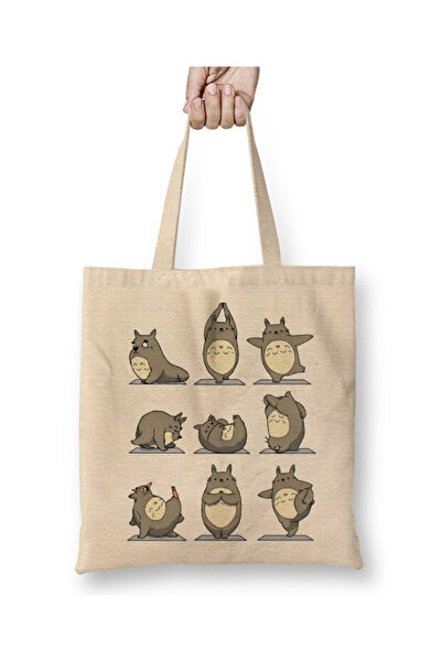 Toyaso Totoro Yoga Fitness Gym Miyazaki White Tote Bag Long Handle Shopping B...