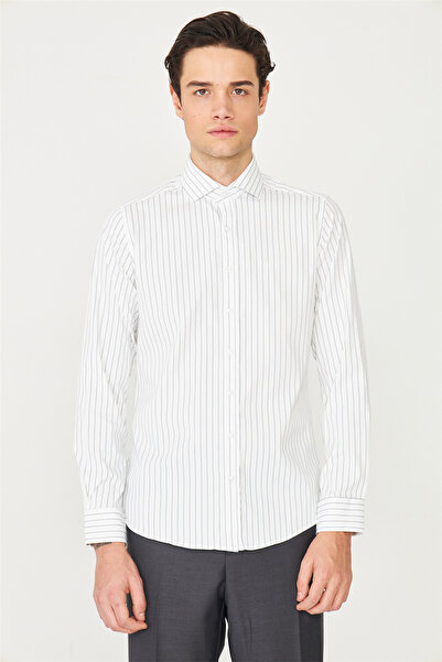 White Stone Navy Blue Pinstripe Long Sleeve Shirt Slim Fit