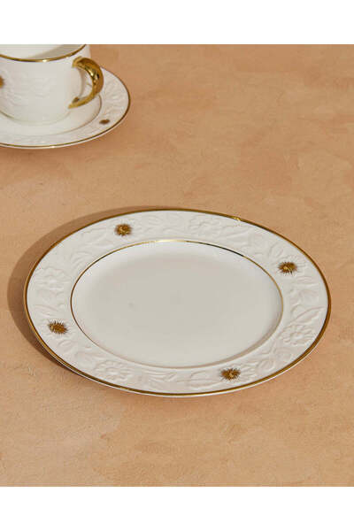 REDTAG White Embossed Dessert Plate With Gold Rim