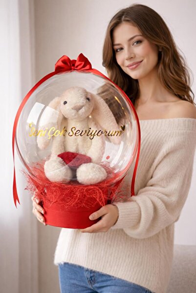 Sevgiliye Özel Ayıcık Balon Kutusu Seni Seviyorum Mesajlı Kişiye Özel Hediye