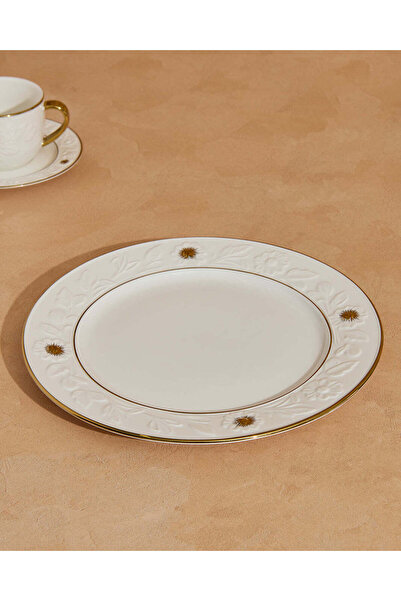 REDTAG White Embossed Dinner Plate With Gold Rim