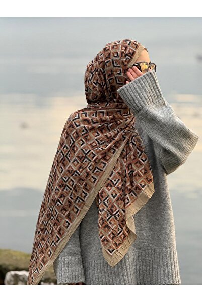 Qalortex Scarf Bamboo Crash Shawl-Labyrinth Pattern-Tan