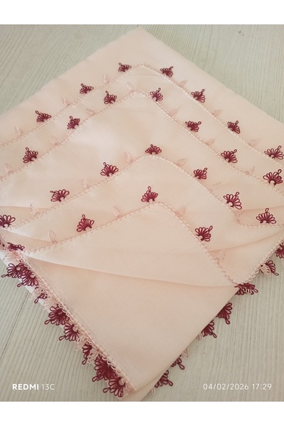 Cenk İğne oyalı pudra rengi yazma