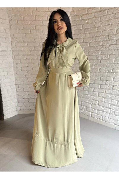 moneta boutique Women's Scarf Detailed Imported Fabric Belted Dress