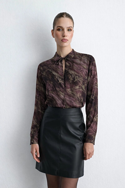 Gusto Μπλούζα από βισκόζη με γιακά πουκάμισου Anka Collection - Δαμασκηνί