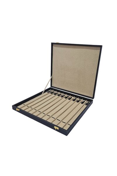 ÖZER KUTU 11'li Tesbih (ahşap Kasa) Taba Deri Çanta& Kutu 35x38 Cm