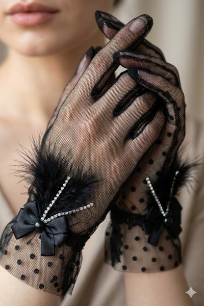 Hobigram Noir Plume Couture Polka Dot Tulle Special Design Premium Bridal Glo...