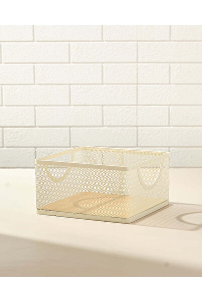 REDTAG Beige Round Basket With Wooden Edge (Medium)