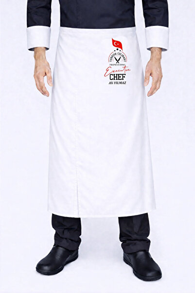 Üniformanya White Executive Chef Design Long Waist Chef Apron Models with Nam...