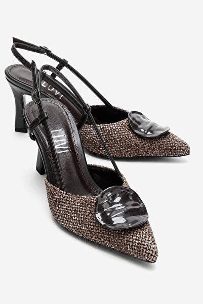 LuviShoes Γυναικεία παπούτσια με τακούνι LEVIA σε καφέ απόχρωση με ψάθινη υφή...