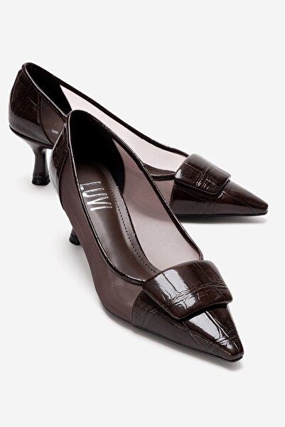 LuviShoes OLA Καφέ λουστρίνι με διχτυωτή λεπτομέρεια Γυναικεία παπούτσια με τ...