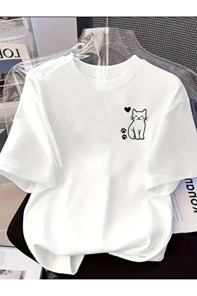 caer تي شيرت مينيمال كات مطبوع عليه قطة